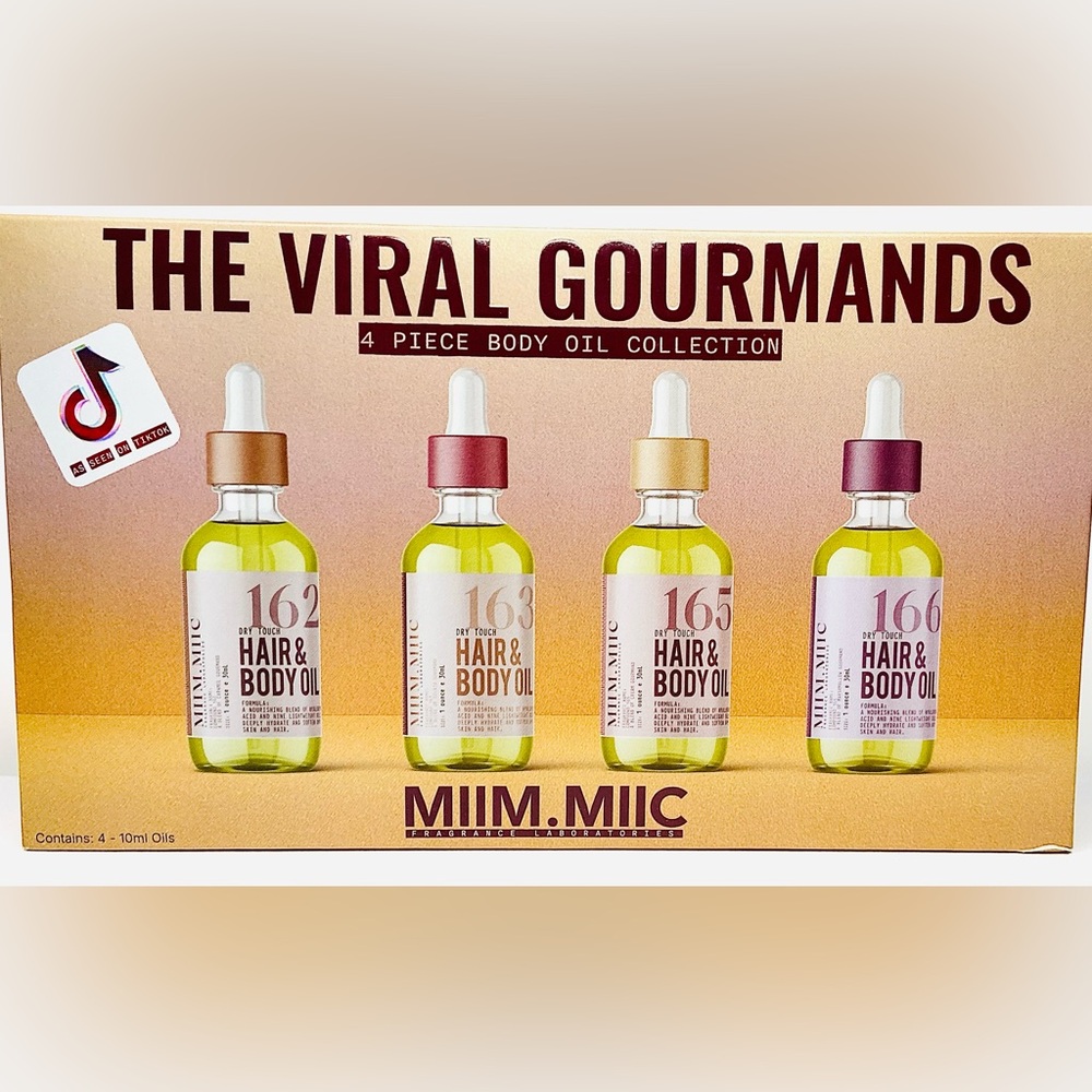 The Viral Gourmands 4-Piece Hair & Body Oil Set - Gold/Green/Pink/Burgundy